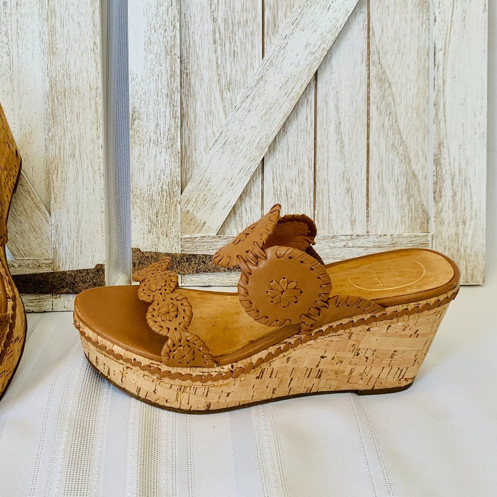 Jack Rogers Brown Leather Cork Wedges 9